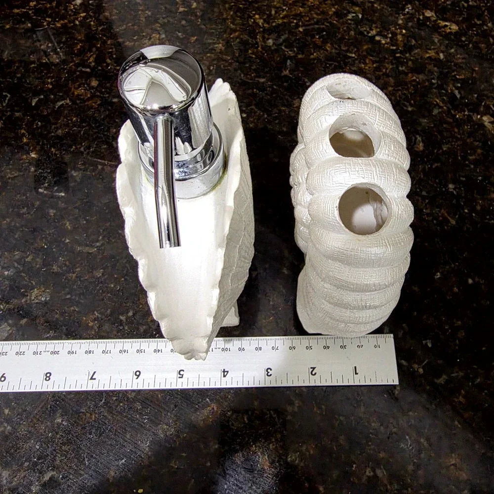 Bathroom Accessory Set White Seashell Soap Dispenser Nautical‎ Tropical seaside